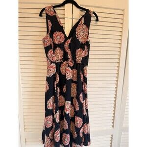 Ann Taylor Floral Cotton Dress Size 2 Women's Pleated Fit Flare OrangeSleeveless